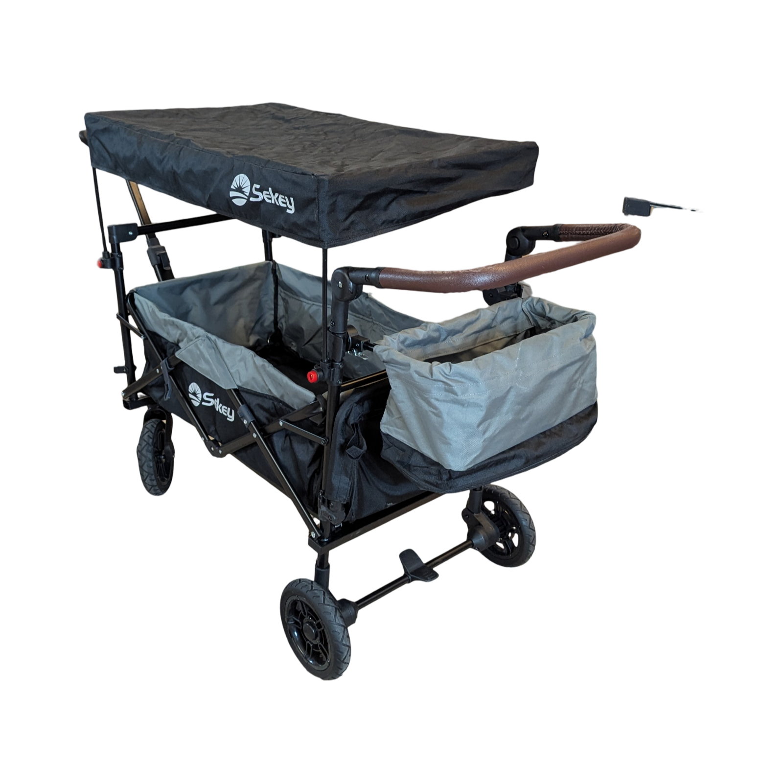 Sekey Bollerwagen faltbar mit Dach Handwagen stoßfest PU Räder Bremsen für 2 Kinder 150kg 110L