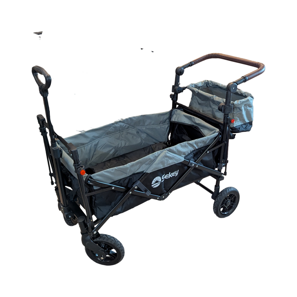 Sekey Bollerwagen faltbar mit Dach Handwagen stoßfest PU Räder Bremsen für 2 Kinder 150kg 110L