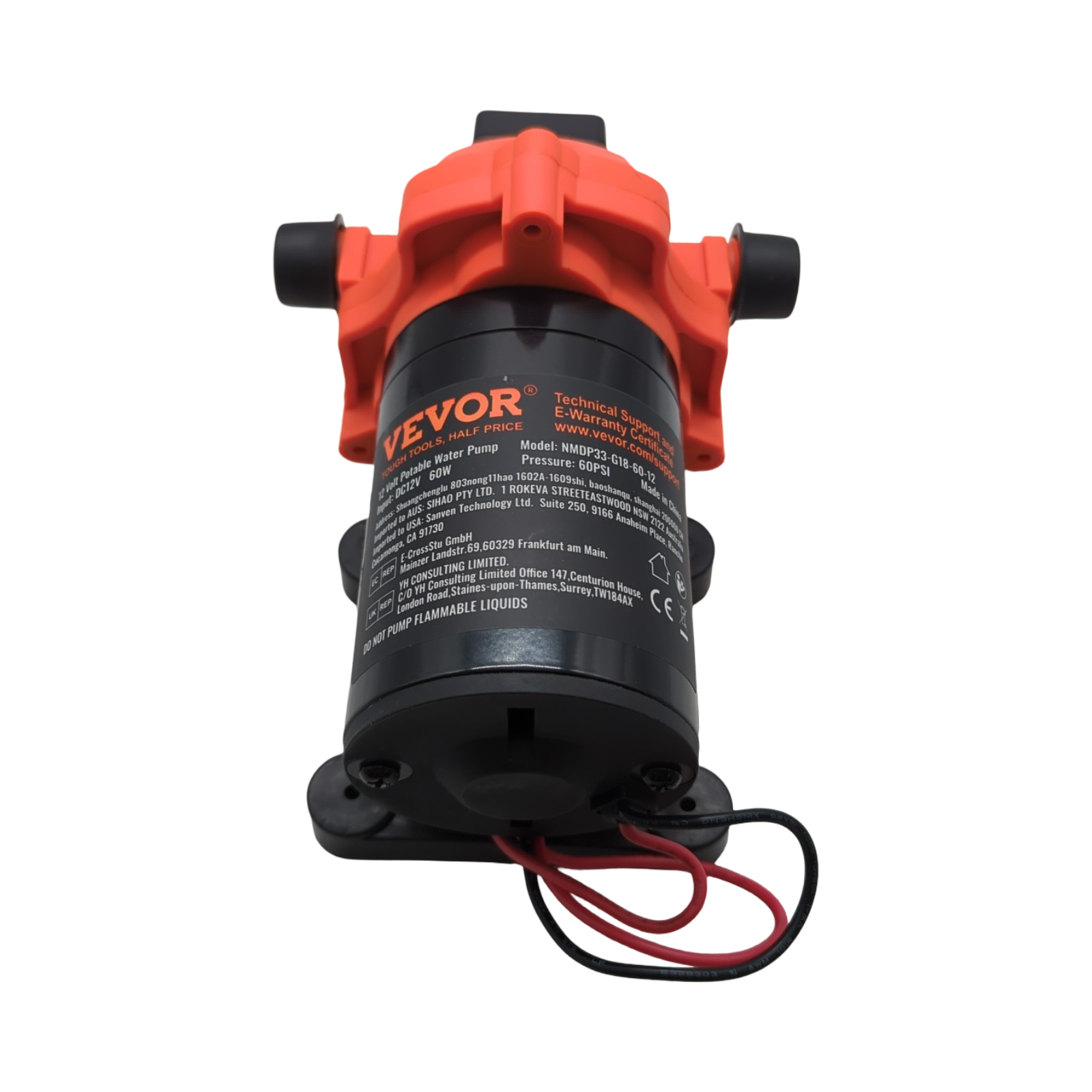 VEVOR 12V Membranpumpe Wasserpumpe 3-Kammer automatischer Druckschalter 6,81L/min 40-100PSI 1/2 Zoll