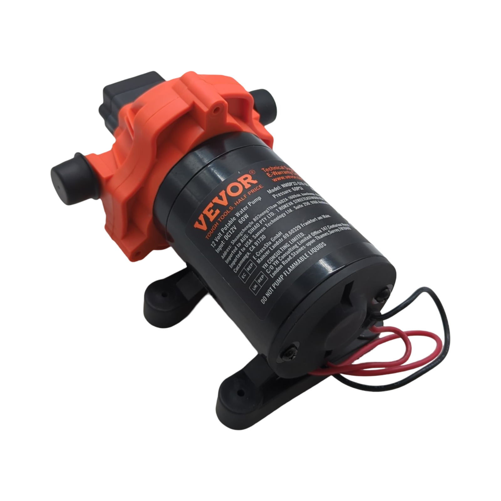 VEVOR 12V Membranpumpe Wasserpumpe 3-Kammer automatischer Druckschalter 6,81L/min 40-100PSI 1/2 Zoll
