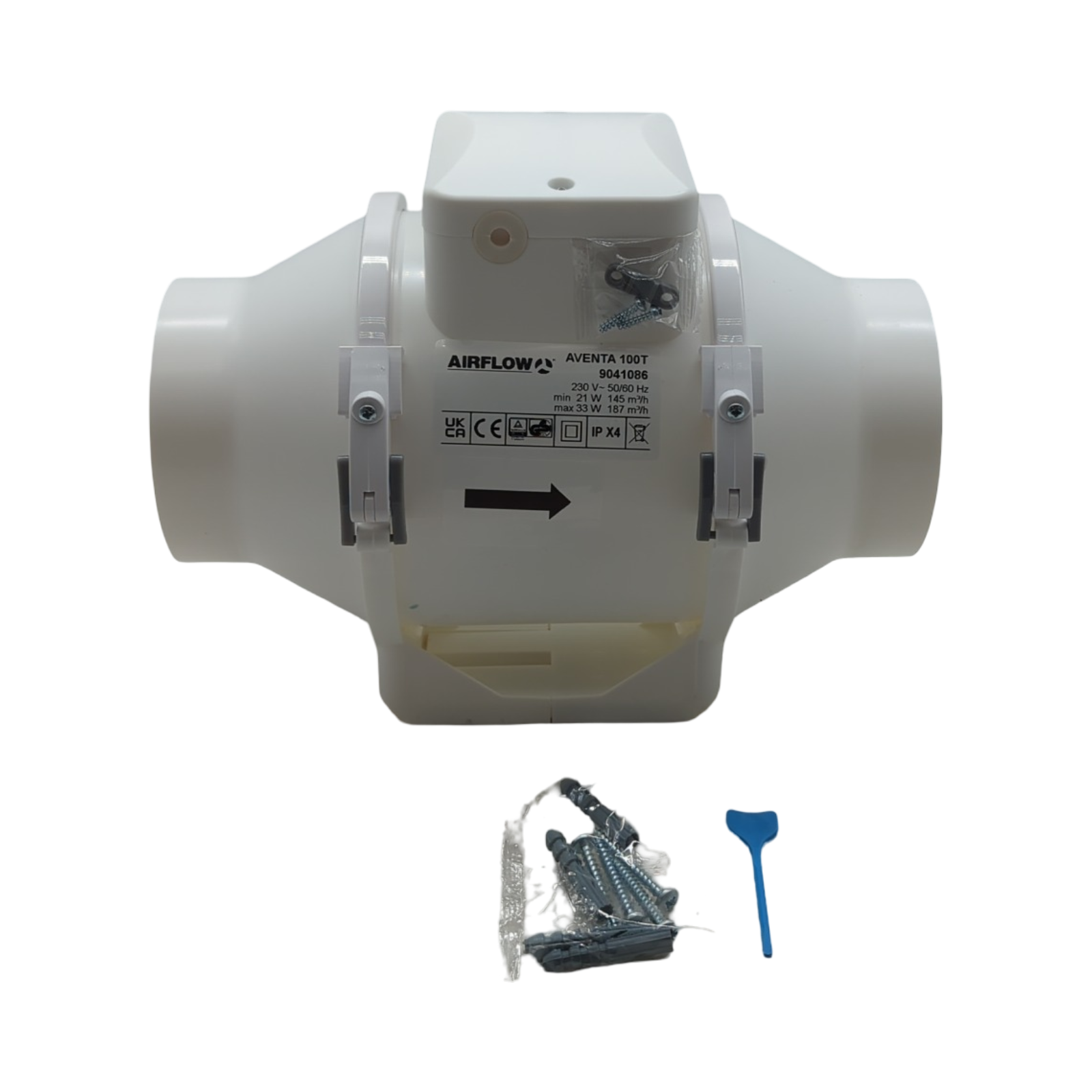 Aventa 100T Rohrventilator Zwei Geschwindigkeiten Einstellbarer Timer 100 mm Anschluss Leise Energiesparend