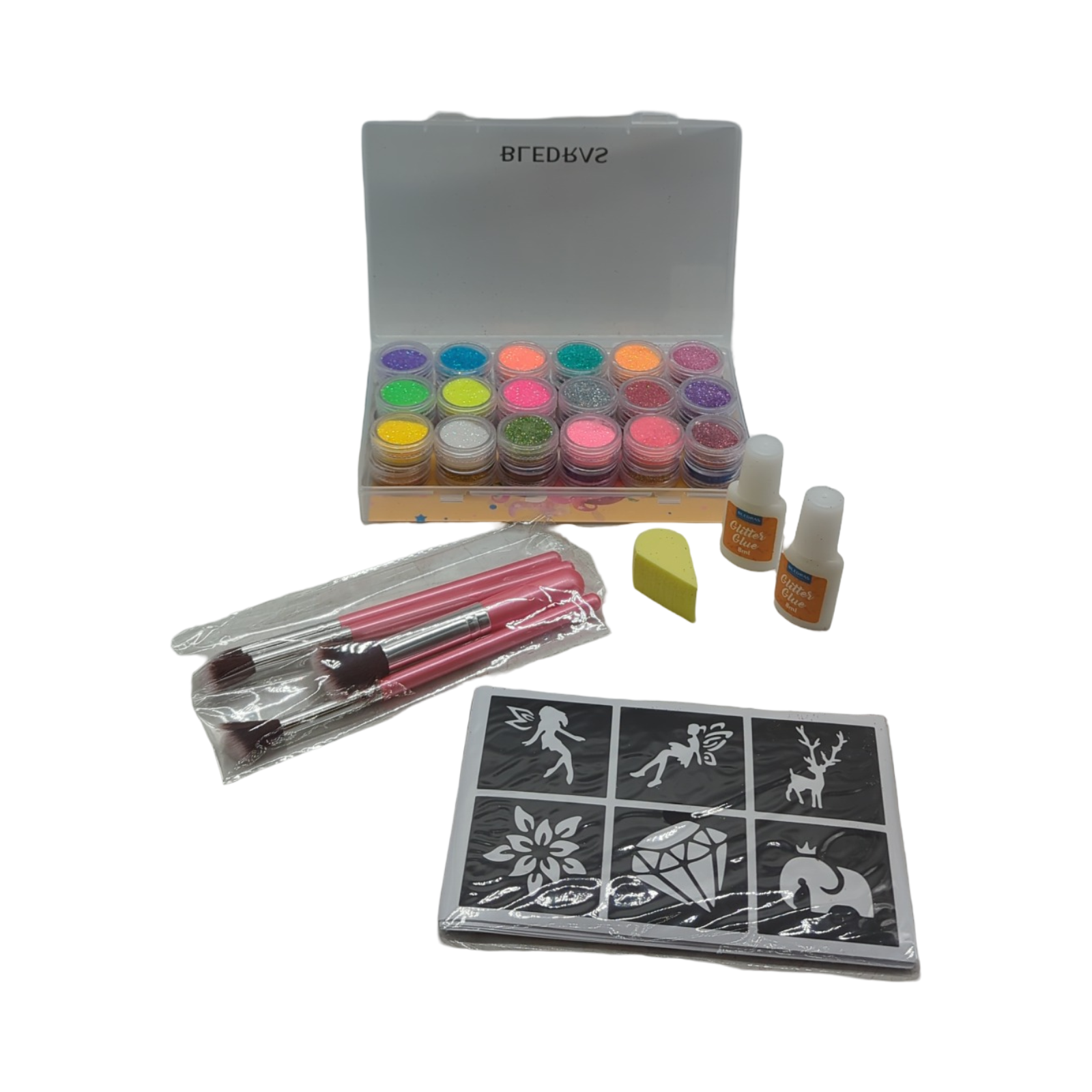 Glitzer Tattoo Set Kinder temporär biologisch abbaubar 30 Glitzer 147 Schablonen ab 4 Jahren