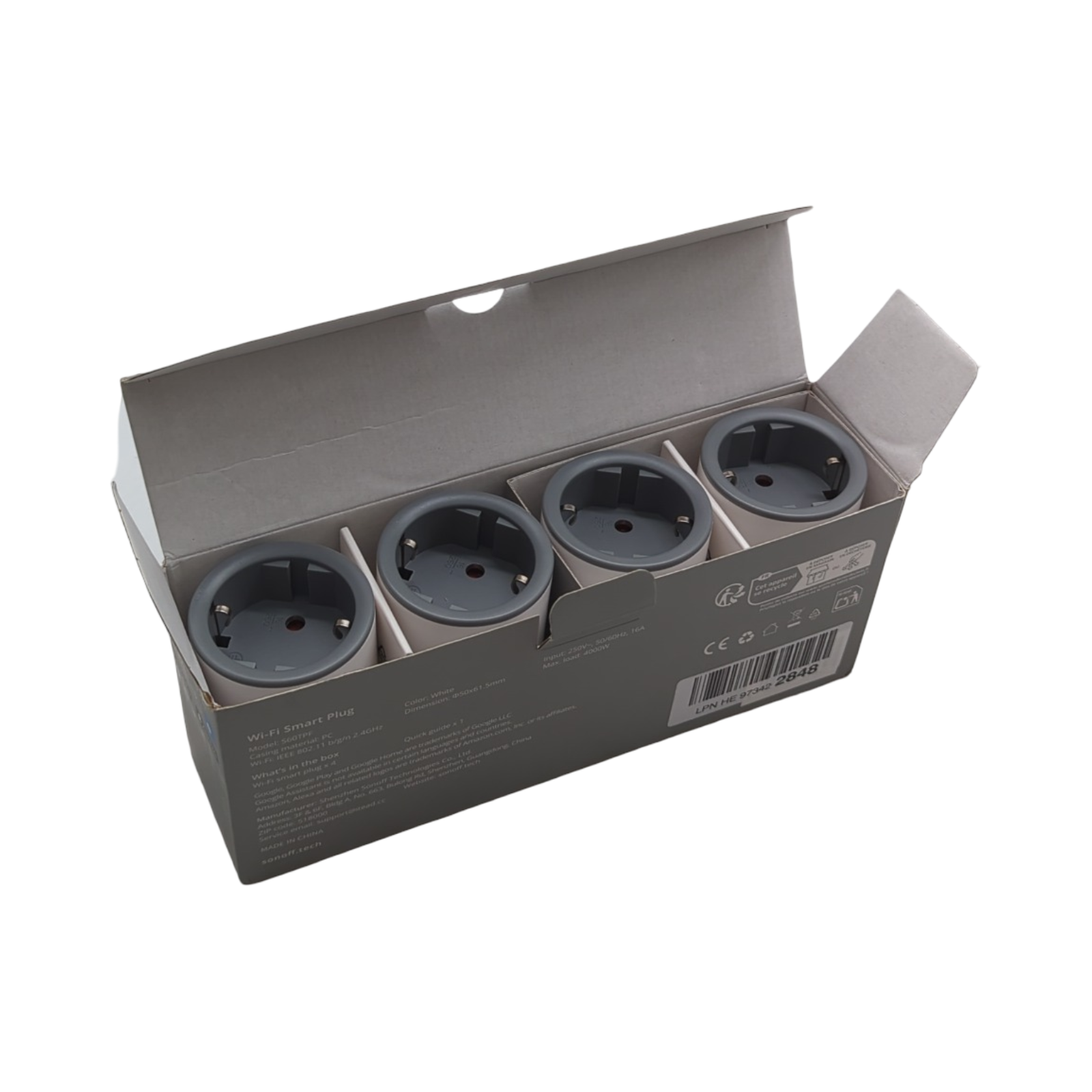 SONOFF S60TPF WLAN Steckdose 16A 4000W Strommessung Überlastschutz Sprachsteuerung 4er Pack