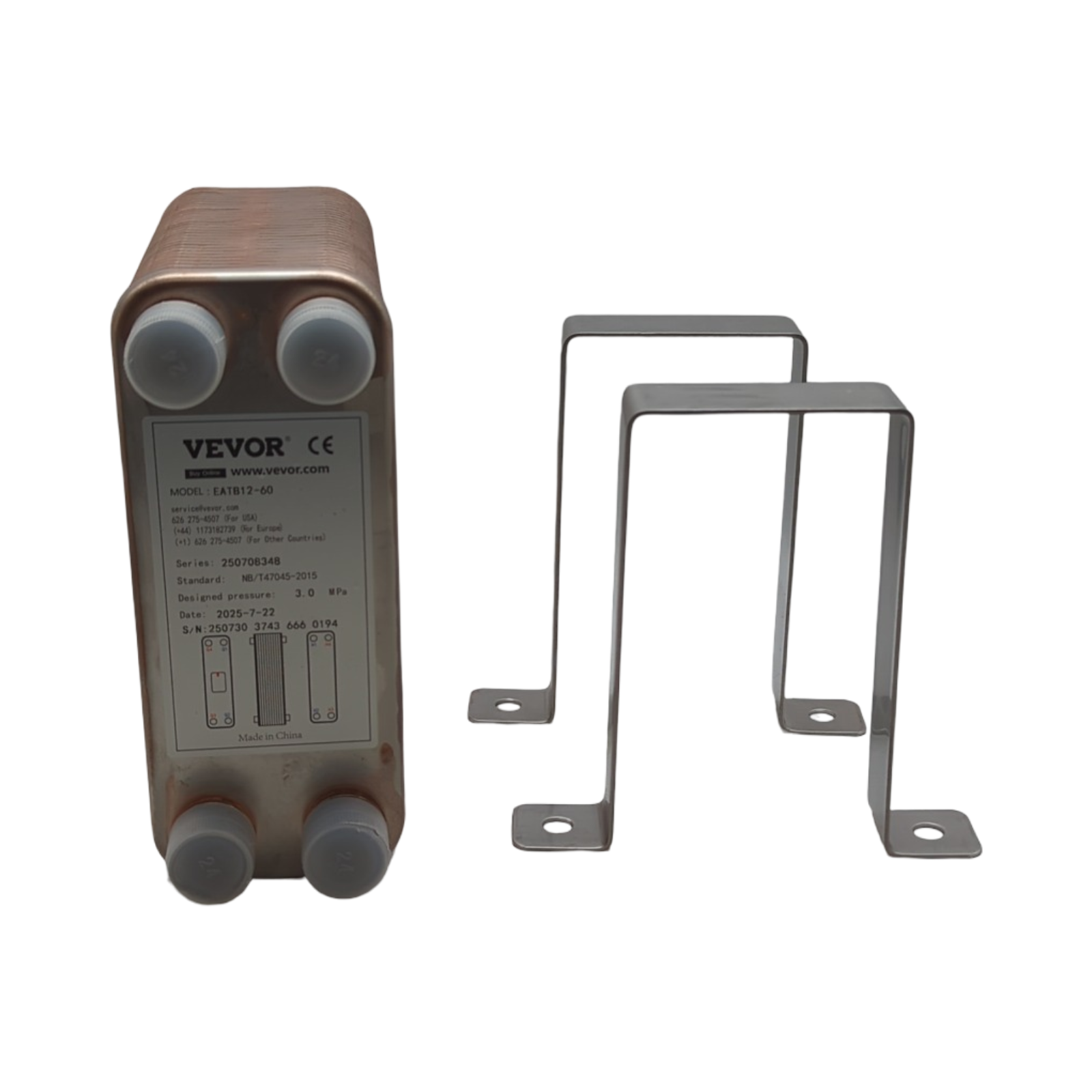 BestEquip Plattenwärmetauscher Edelstahl B12-60,Wärmetauscher 60, Plattenwärmetauscher 3,0 MPa, Wärmetauscher heizung, Silber