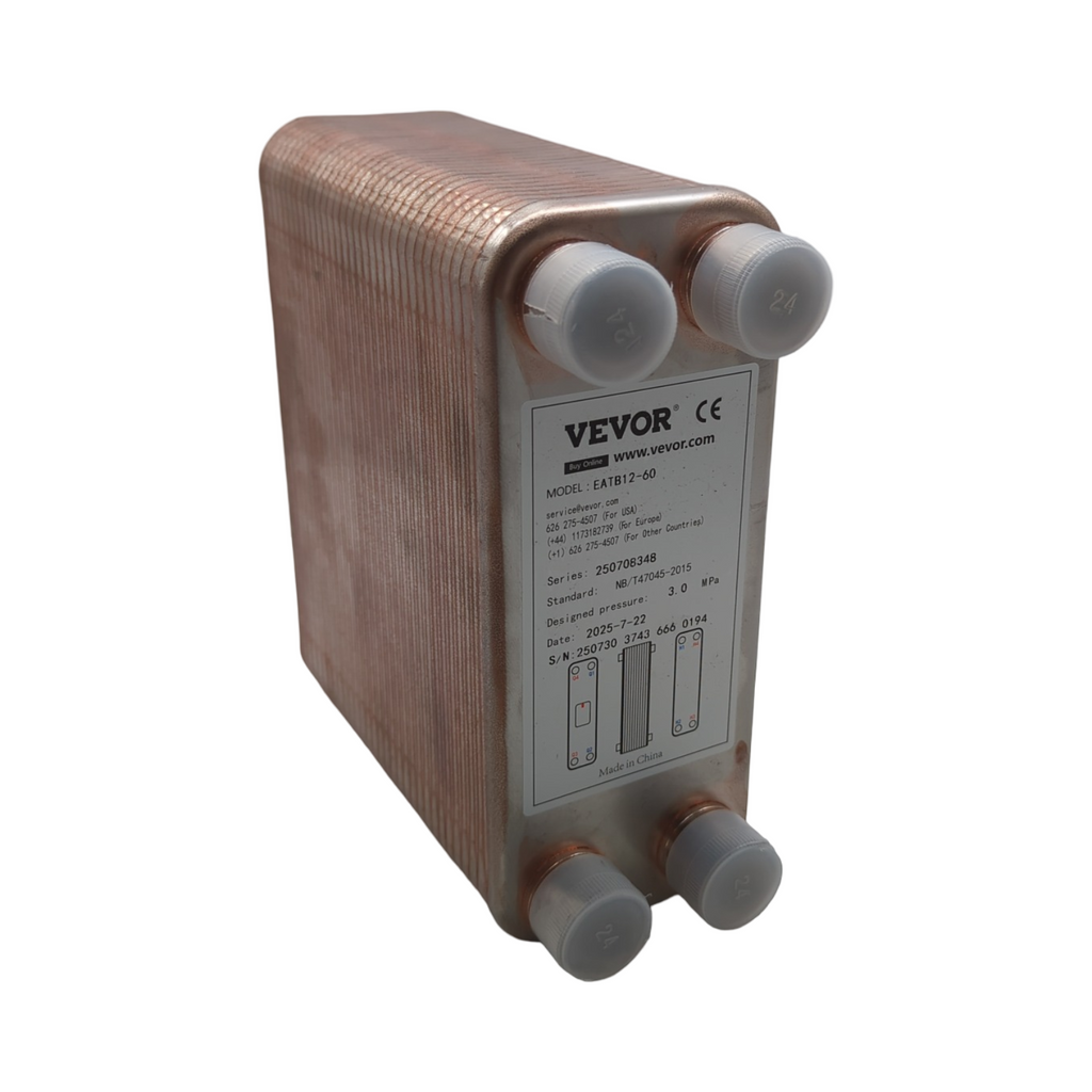 BestEquip Plattenwärmetauscher Edelstahl B12-60,Wärmetauscher 60, Plattenwärmetauscher 3,0 MPa, Wärmetauscher heizung, Silber