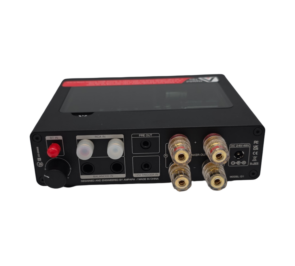 Ampapa Bluetooth Verstärker Stereo BT 5.2 HPF VU Meter Subausgang TRS Eingang Klangregelung