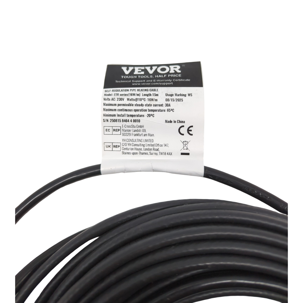 VEVOR Cavo Riscaldante 15m Heizkabel selbstregulierend für Rohre 16W/m Schnee Schmelzen
