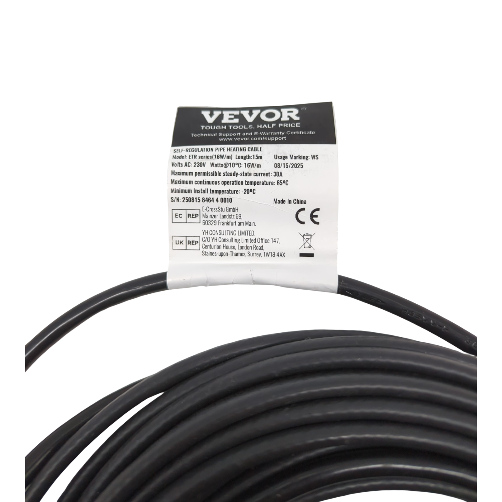 VEVOR Cavo Riscaldante 15m Heizkabel selbstregulierend für Rohre 16W/m Schnee Schmelzen