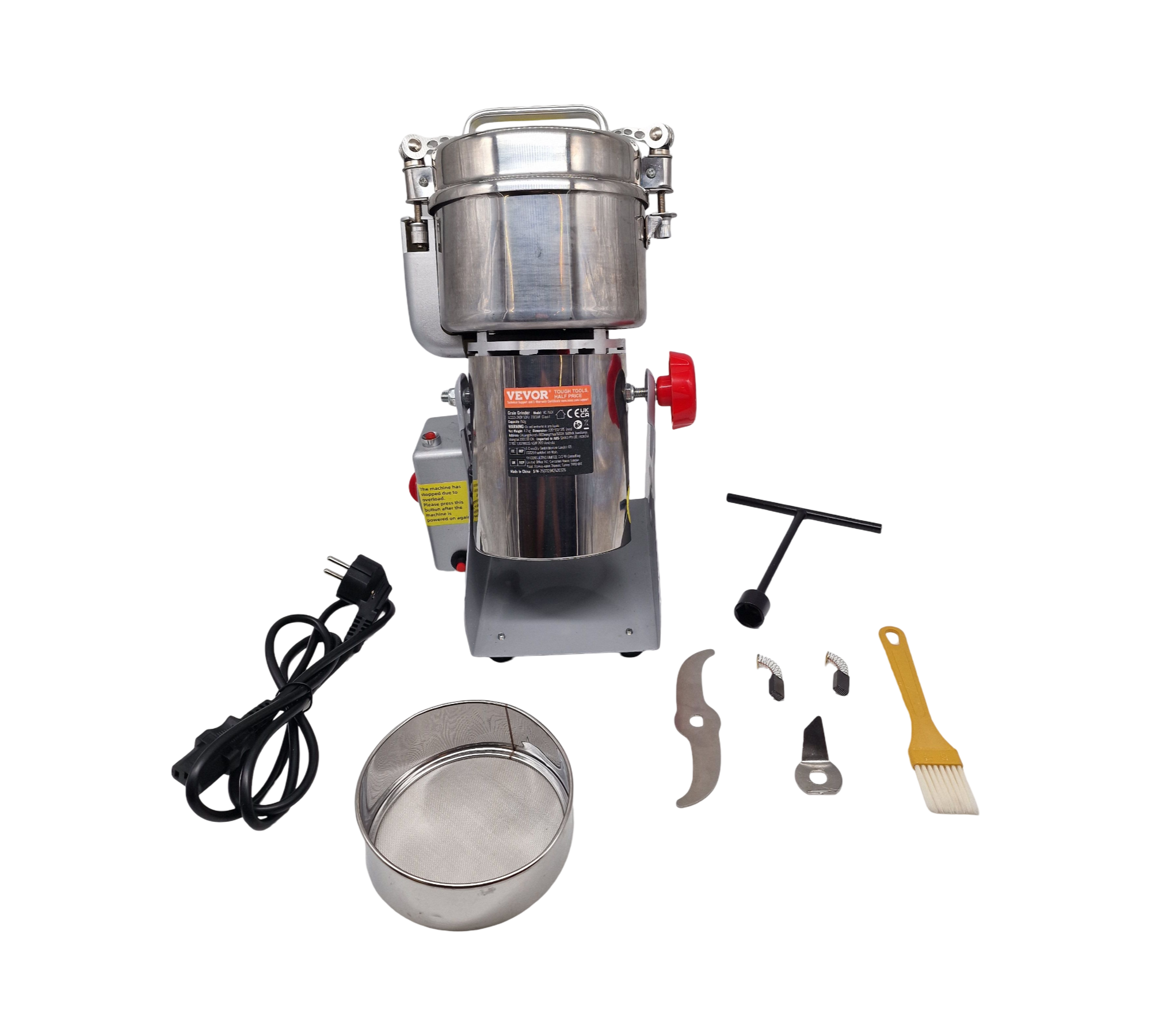 VEVOR Getreidemühle 750g Pulverisiermaschine elektrisch 2000W Edelstahl für trockene Körner Gewürze