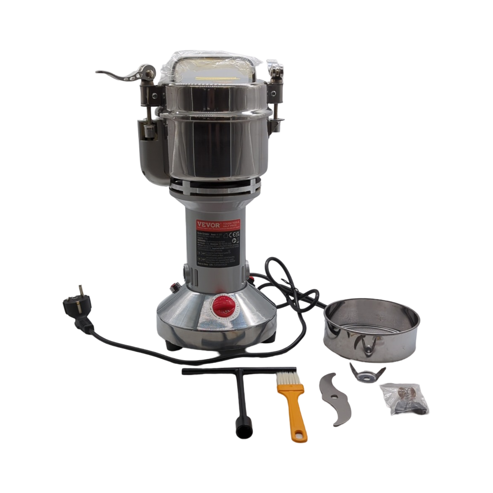 VEVOR Getreidemühle elektrisch 1500W Hochgeschwindigkeits-Gewürzmühle Edelstahl 300g für trockene Körner Gewürze