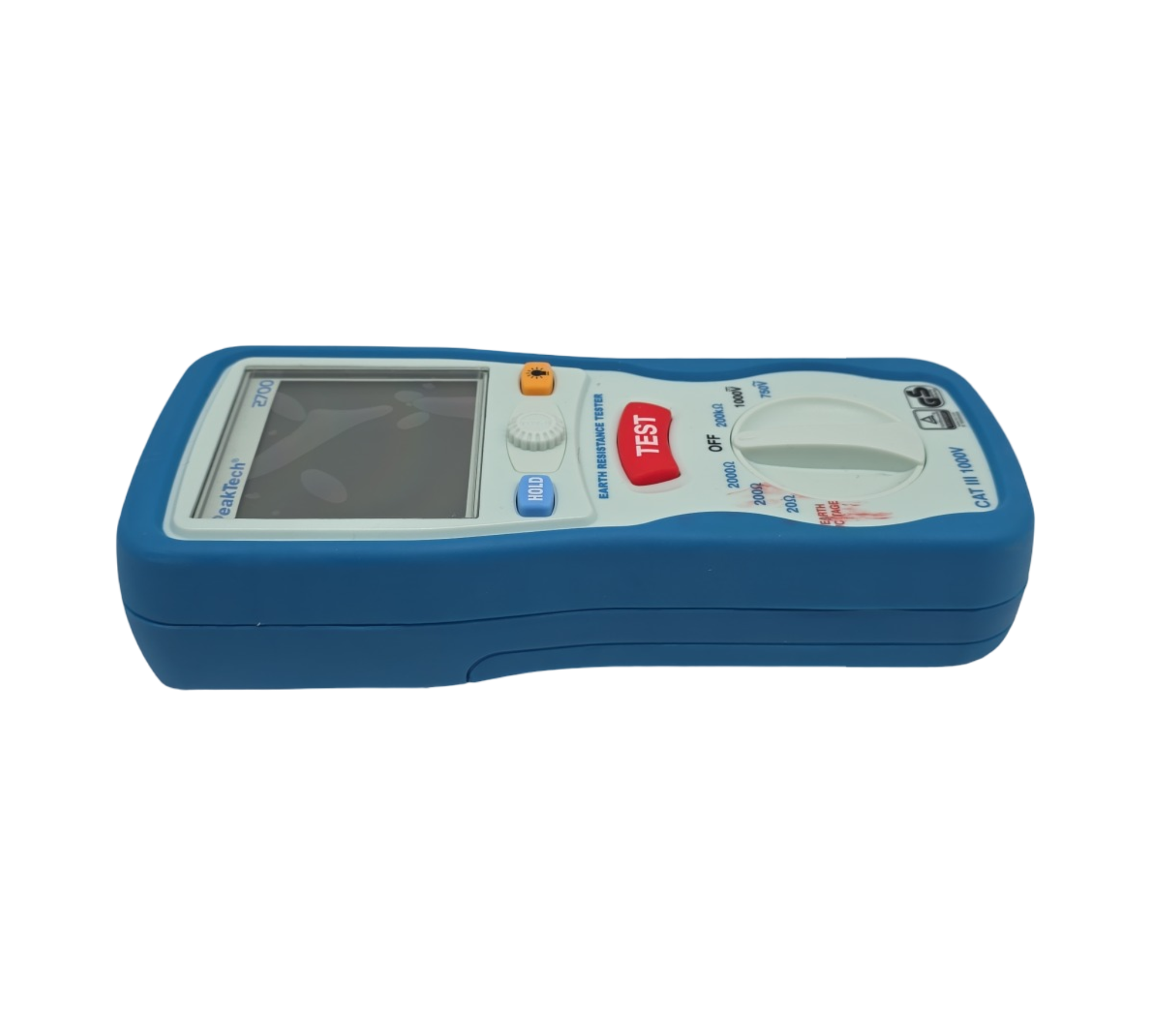 PeakTech 2700 — digitaler Erdungswiderstandsmesser mit doppeltem, beleuchtetem LCD-Display und 2 Erdungsspießen