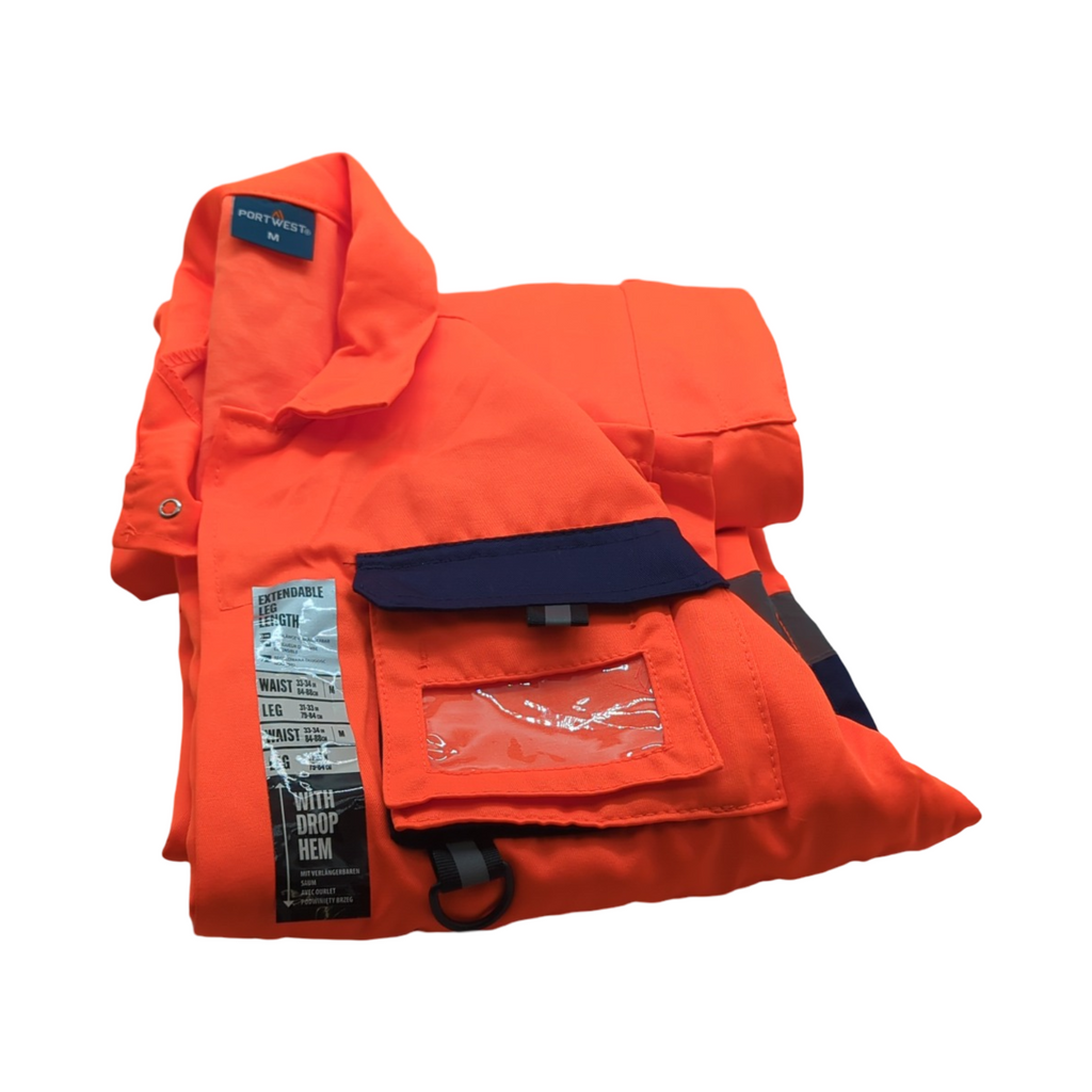 Portwest TX55 Overall Herren Hi-Vis Reflektierend Sicherheitsklasse 3 Orange/Navy Größe M