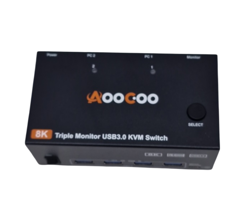 KVM Switch 2 Computer 3 Monitore 4K 144Hz 8K 60Hz Displayport HDMI USB3.0 mit 4 USB 3.0 Anschlüssen kabelgebundene Fernbedienung