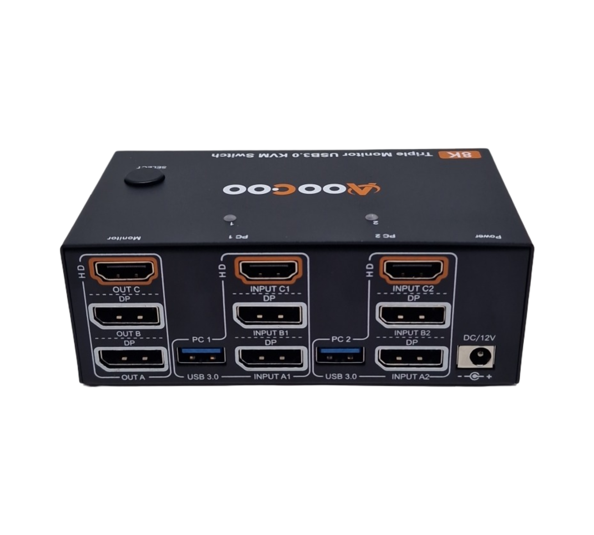 KVM Switch 2 Computer 3 Monitore 4K 144Hz 8K 60Hz Displayport HDMI USB3.0 mit 4 USB 3.0 Anschlüssen kabelgebundene Fernbedienung
