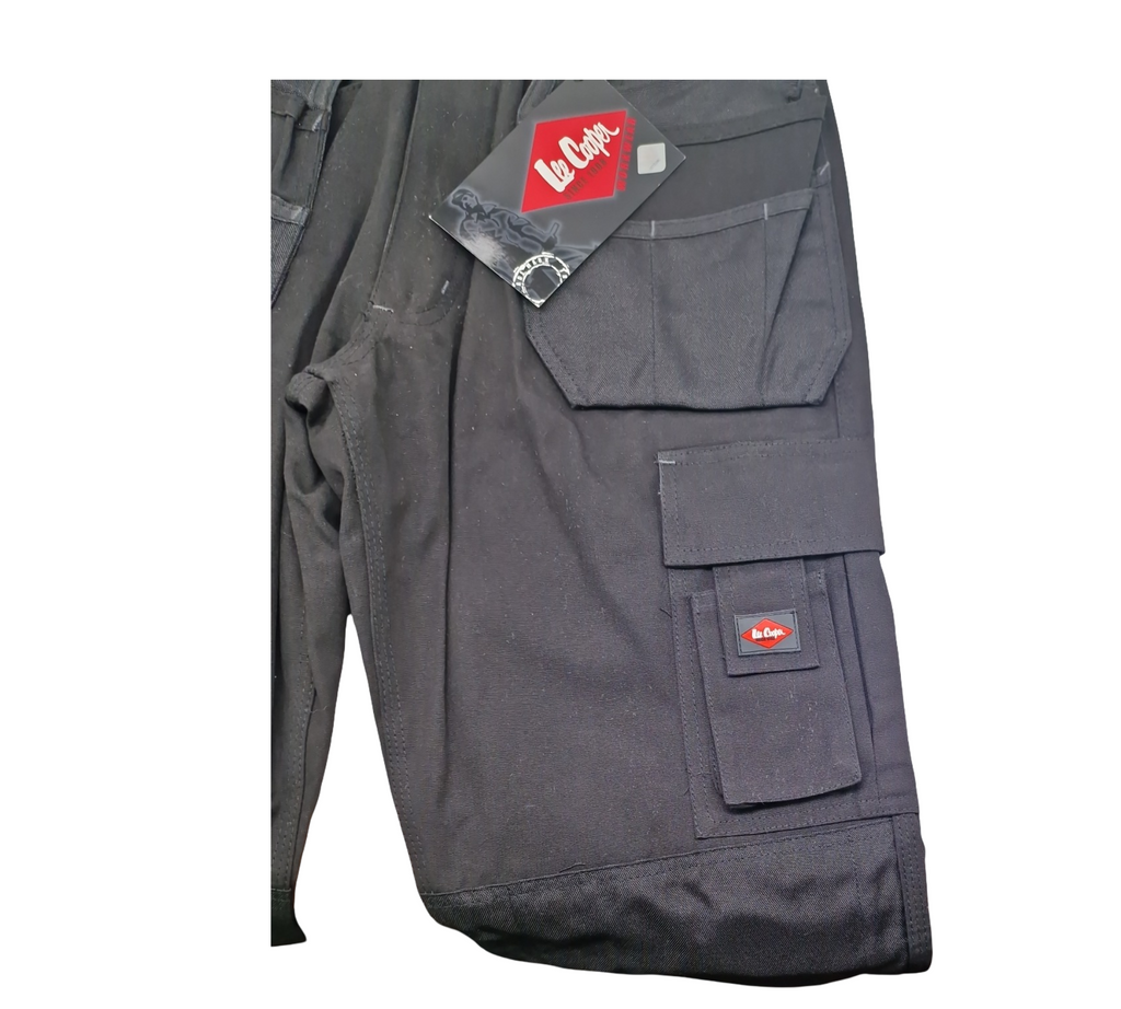 Lee Cooper LCPNT216 Arbeitshose Herren Cargo Mehrfach-Taschen Kniepolstertaschen Schwarz 30W/33L