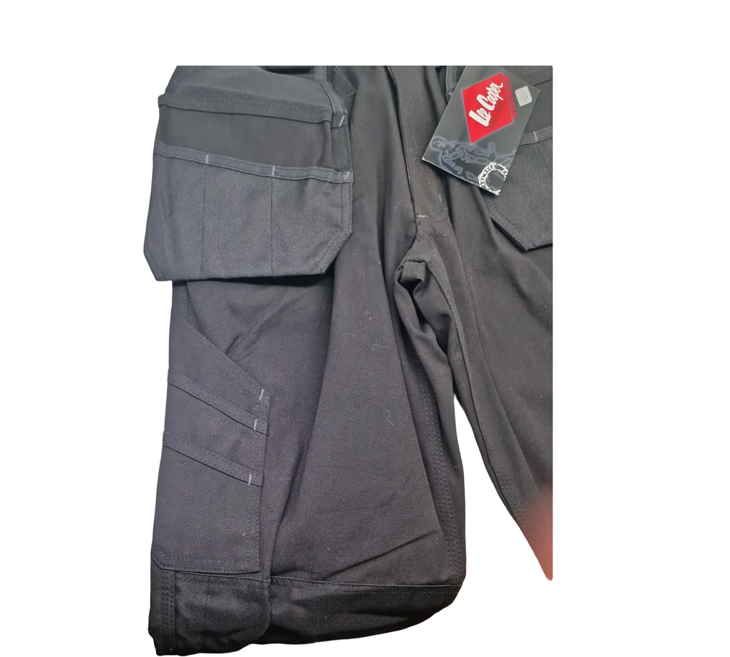 Lee Cooper LCPNT216 Arbeitshose Herren Cargo Mehrfach-Taschen Kniepolstertaschen Schwarz 30W/33L