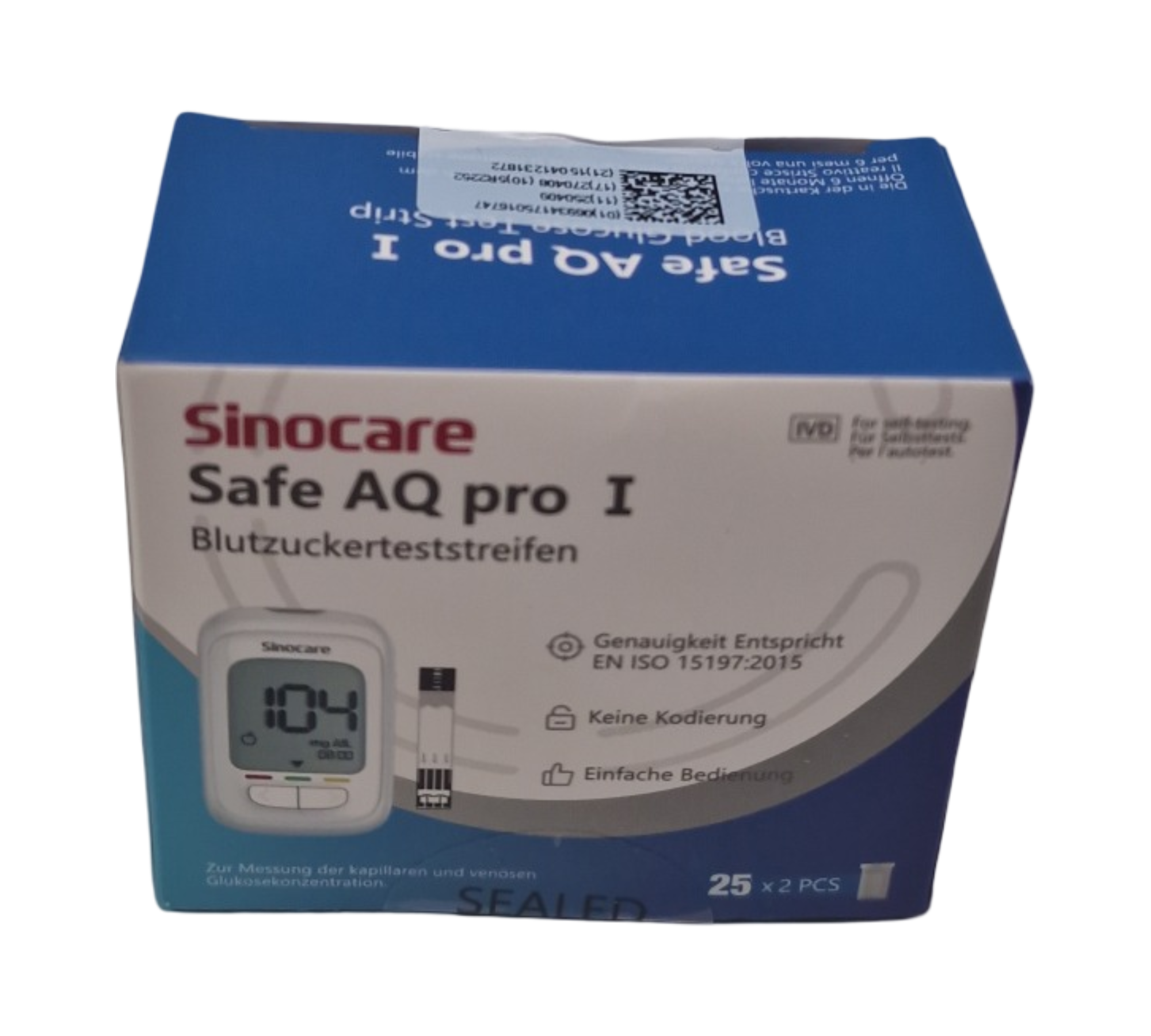 Sinocare Safe AQ Pro I Blutzuckermessgerät mit 50 Teststreifen und 50 Lanzetten für Erwachsene