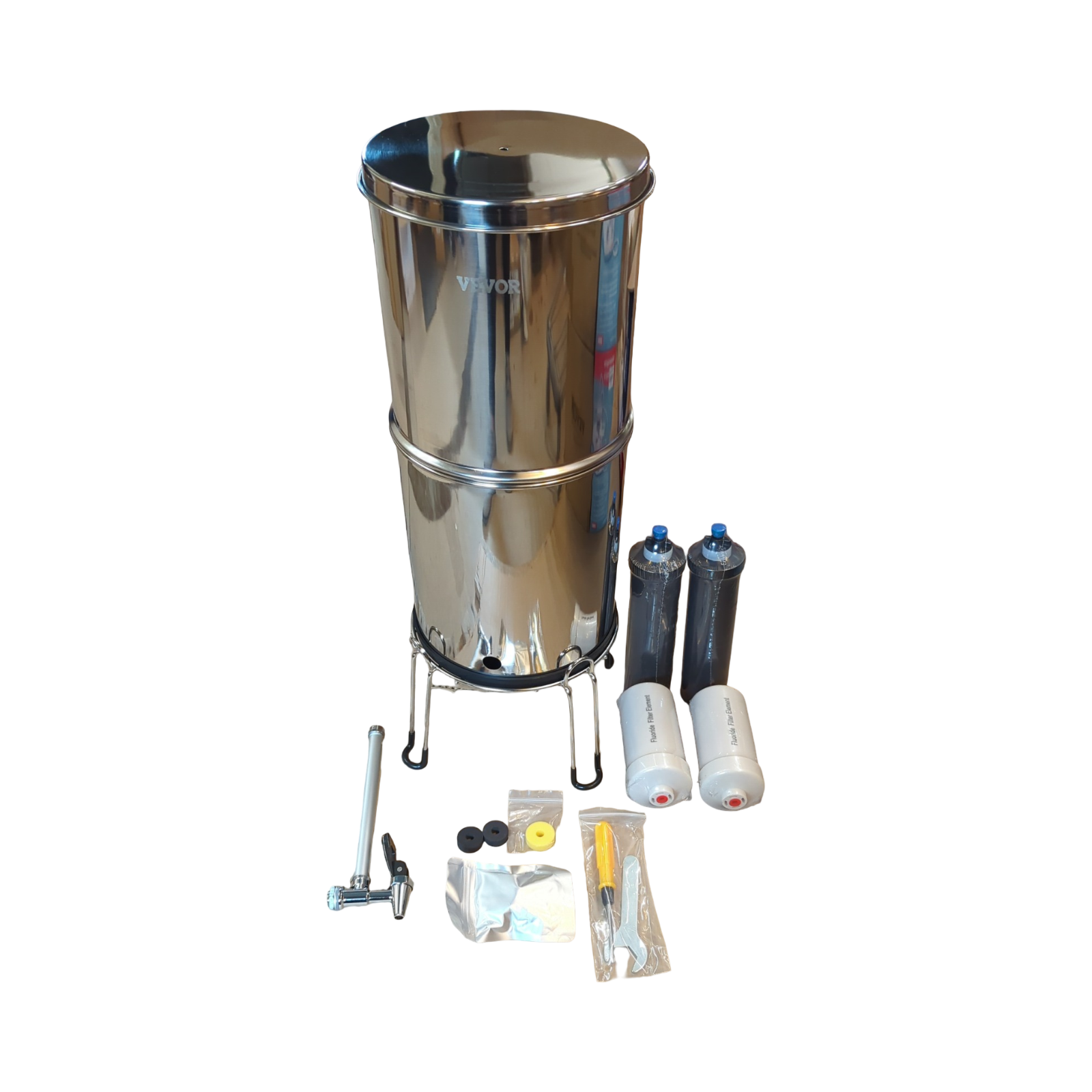 VEVOR Wasserfilter Gravitation 7,5L Edelstahl 304 Reduktion von Blei und Chlor mit 2 Filtern