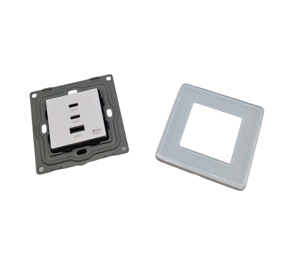 TAWOIA Schuko Steckdose Unterputz 65W Type C USB Schnellladefunktion 2,5D Curved Glas für Mobiltelefone Tablets Laptops