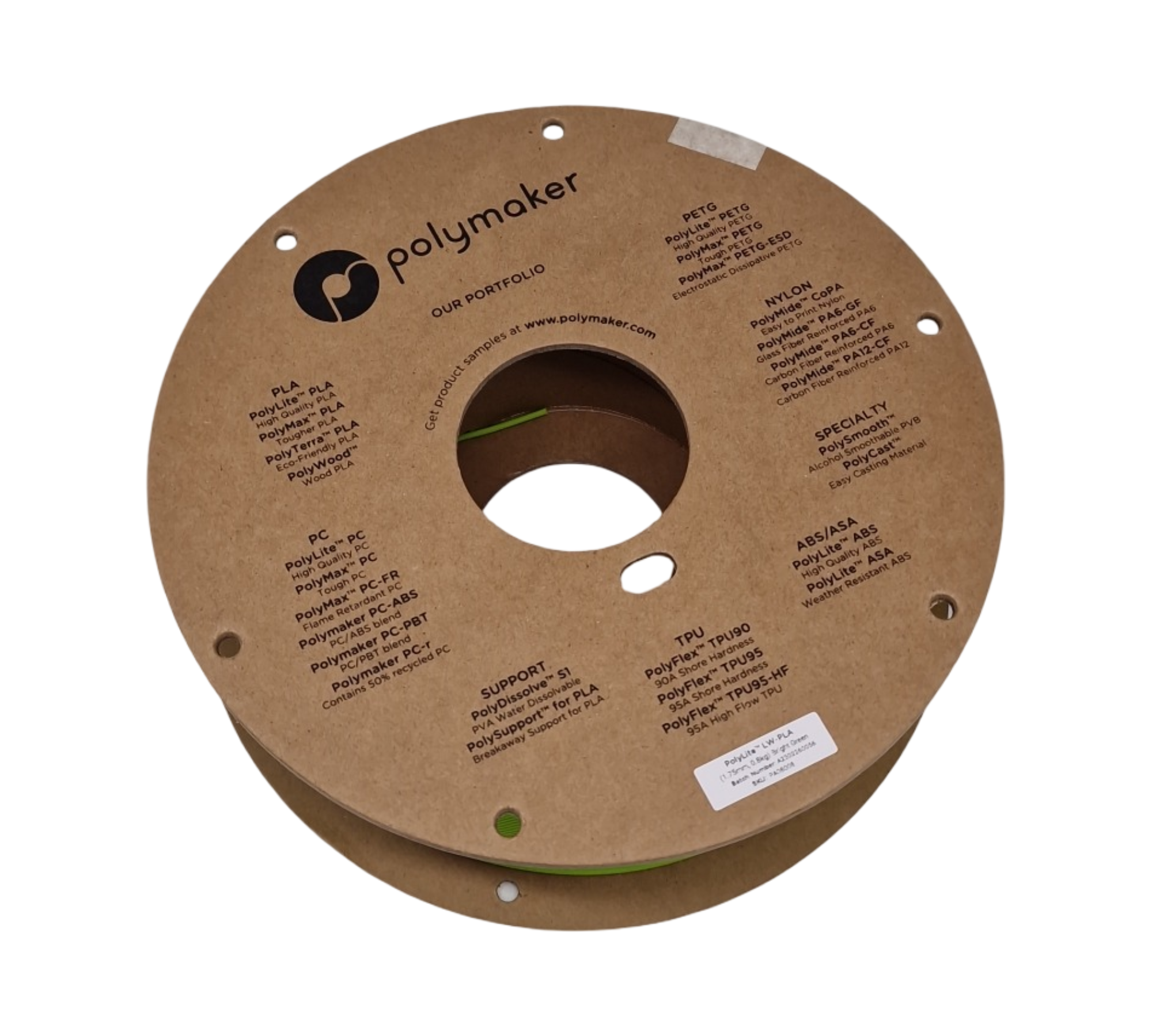 Polymaker PolyLite LW-PLA 3D Drucker Filament 1.75mm Grün 800g