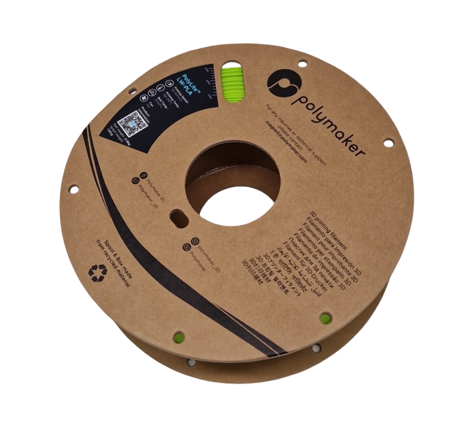 Polymaker PolyLite LW-PLA 3D Drucker Filament 1.75mm Grün 800g