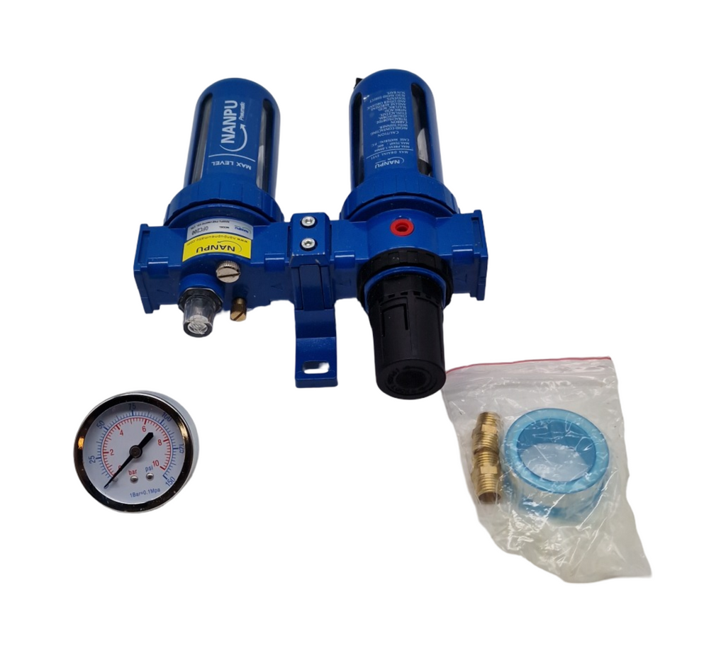 NANPU Druckluftfilterregler Schmierstoffgeber Zinklegierung 5 Mikrometer Messing-Filterelement 0-10 bar Manometer 1/4 Zoll BSP
