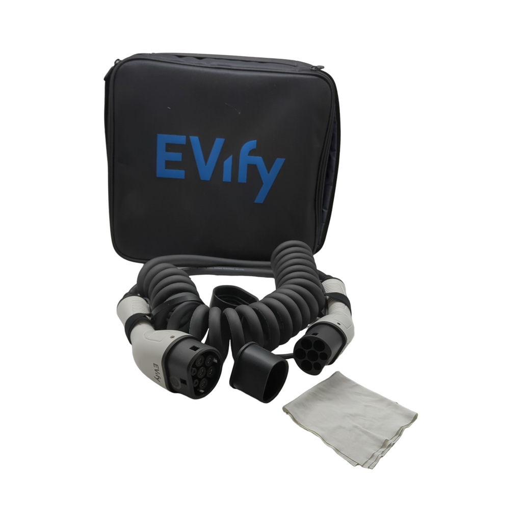 EVify Typ 2 Spiralladekabel 11kW Ladekabel 3-phasig platzsparend 5m 16A für Elektroauto Hybrid inkl Kabeltasche