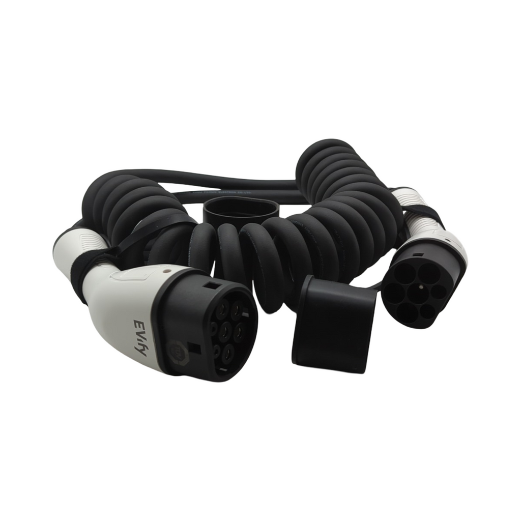 EVify Typ 2 Spiralladekabel 11kW Ladekabel 3-phasig platzsparend 5m 16A für Elektroauto Hybrid inkl Kabeltasche