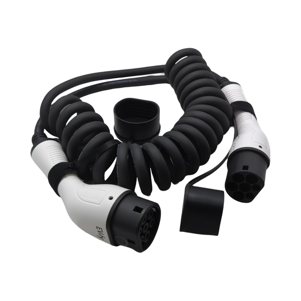 EVify Typ 2 Spiralladekabel 11kW Ladekabel 3-phasig platzsparend 5m 16A für Elektroauto Hybrid inkl Kabeltasche