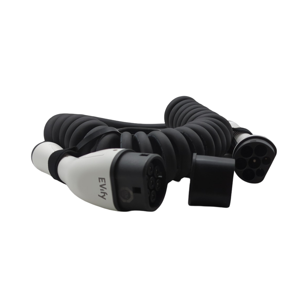 EVify Typ 2 Spiralladekabel 11kW Ladekabel 3-phasig platzsparend 5m 16A für Elektroauto Hybrid inkl Kabeltasche