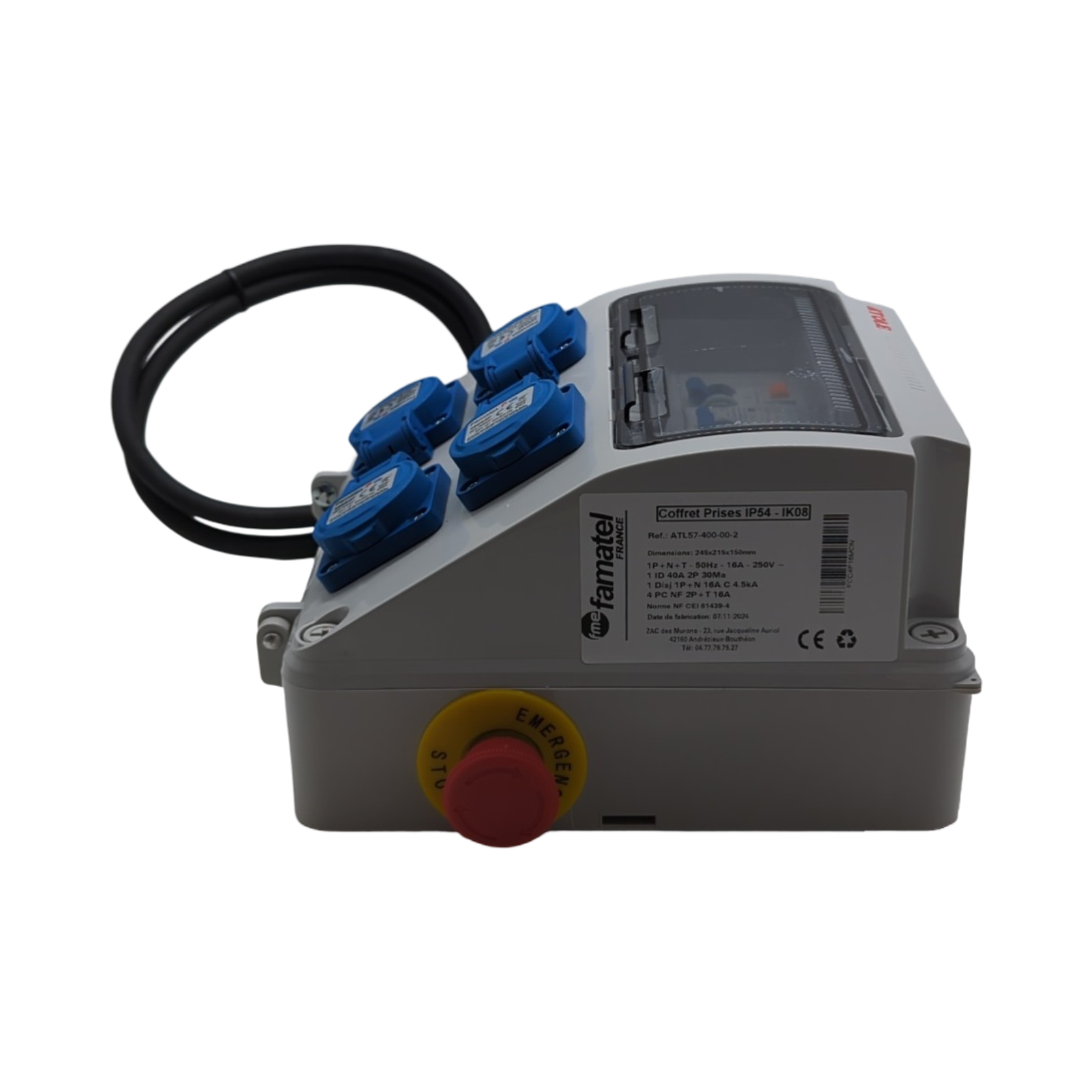 ATOLE Baustellenkoffer einphasig 4 Steckdosen 9 Module IP54 IK08 16A 250V