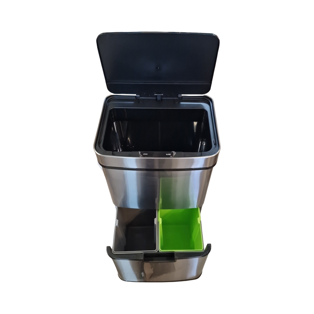 Gardtech Abfalleimer 62L Automatisch Sensor-Mülleimer 3 Fächer Softclose-Deckel Klemmring Edelstahl Küche