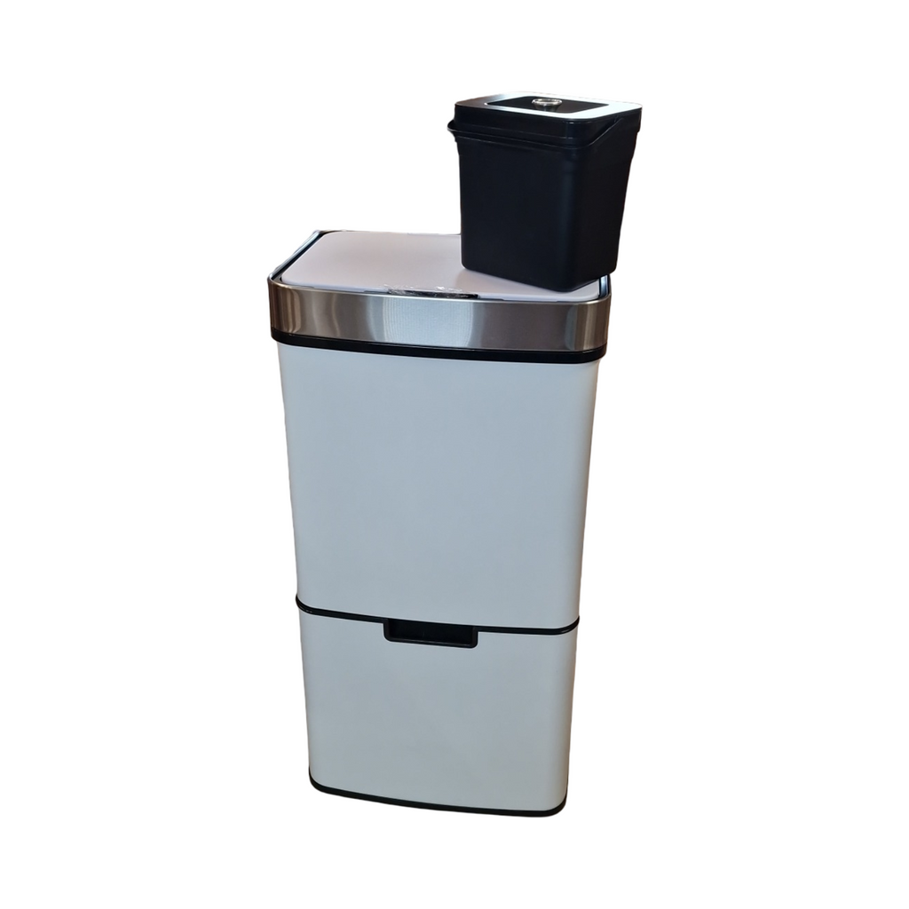 Ribelli Mülltrennsystem Edelstahl 3+1 Fächer Sensor Mülleimer Weiß 72 Liter