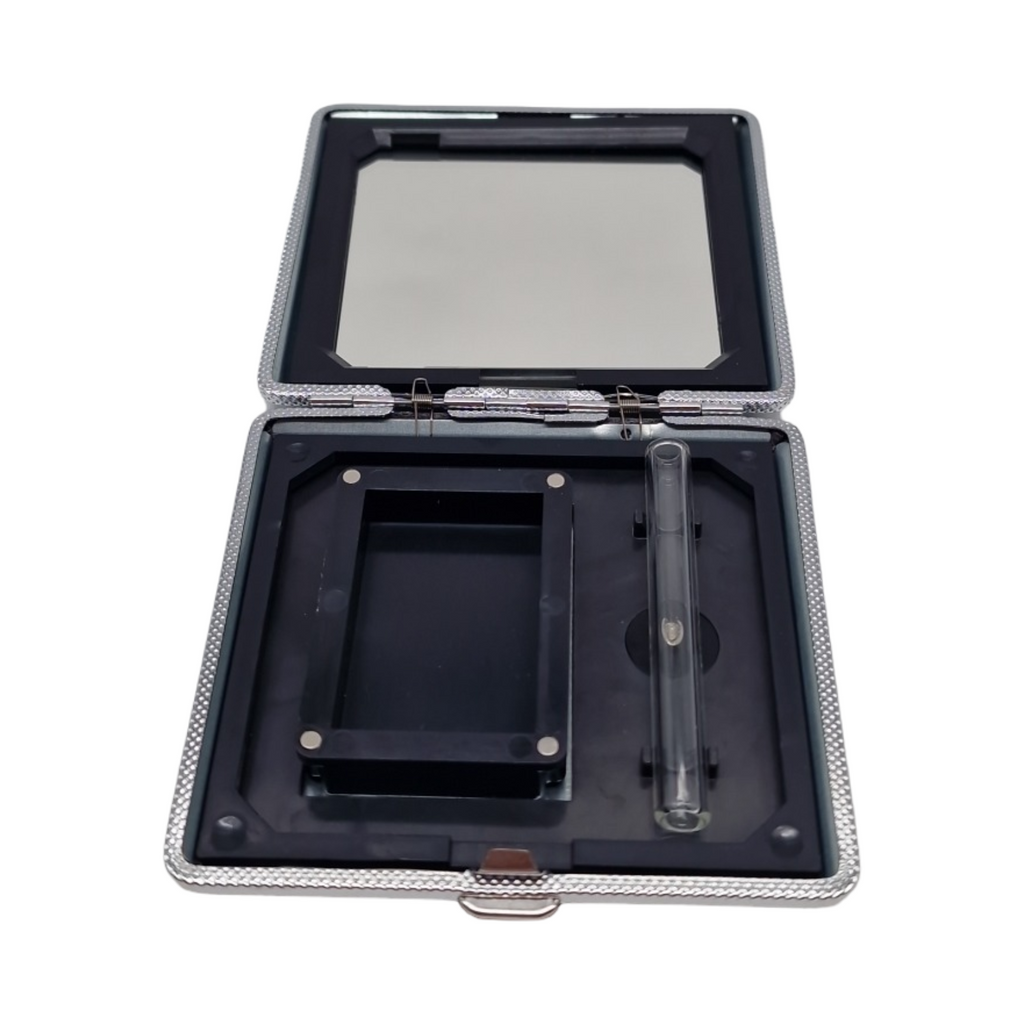 The Richman Premium Schnupfset magnetisch luxuriös diskret Glas-Ziehröhrchen Spiegel