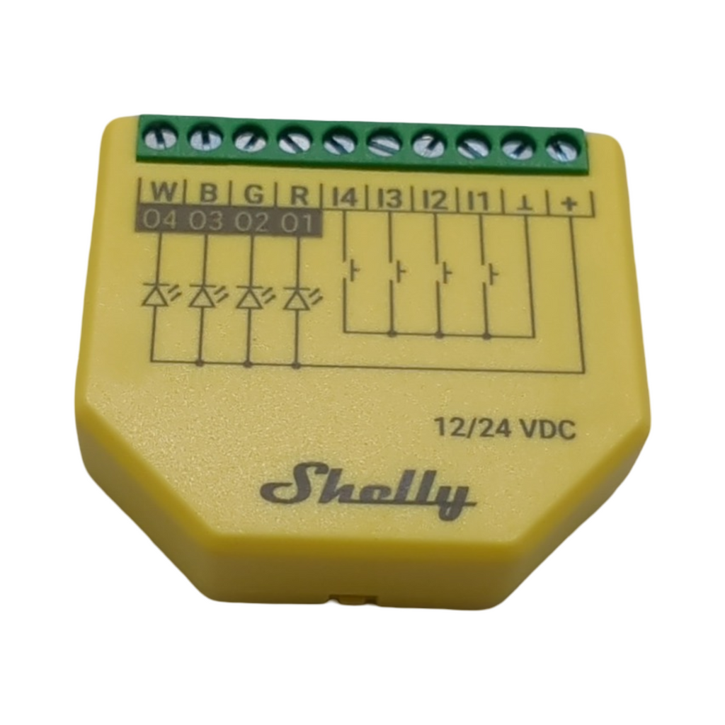 Shelly Plus RGBW PM WLAN LED-Controller 12-24 VDC Dimmer Leistungsmessung 3 Beleuchtungsprofile