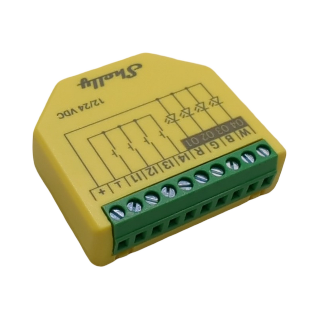Shelly Plus RGBW PM WLAN LED-Controller 12-24 VDC Dimmer Leistungsmessung 3 Beleuchtungsprofile