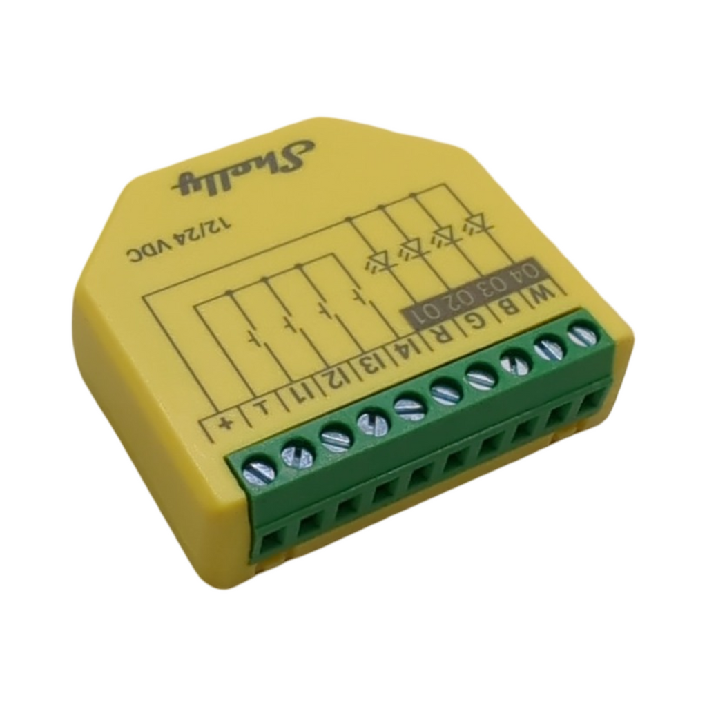 Shelly Plus RGBW PM WLAN LED-Controller 12-24 VDC Dimmer Leistungsmessung 3 Beleuchtungsprofile