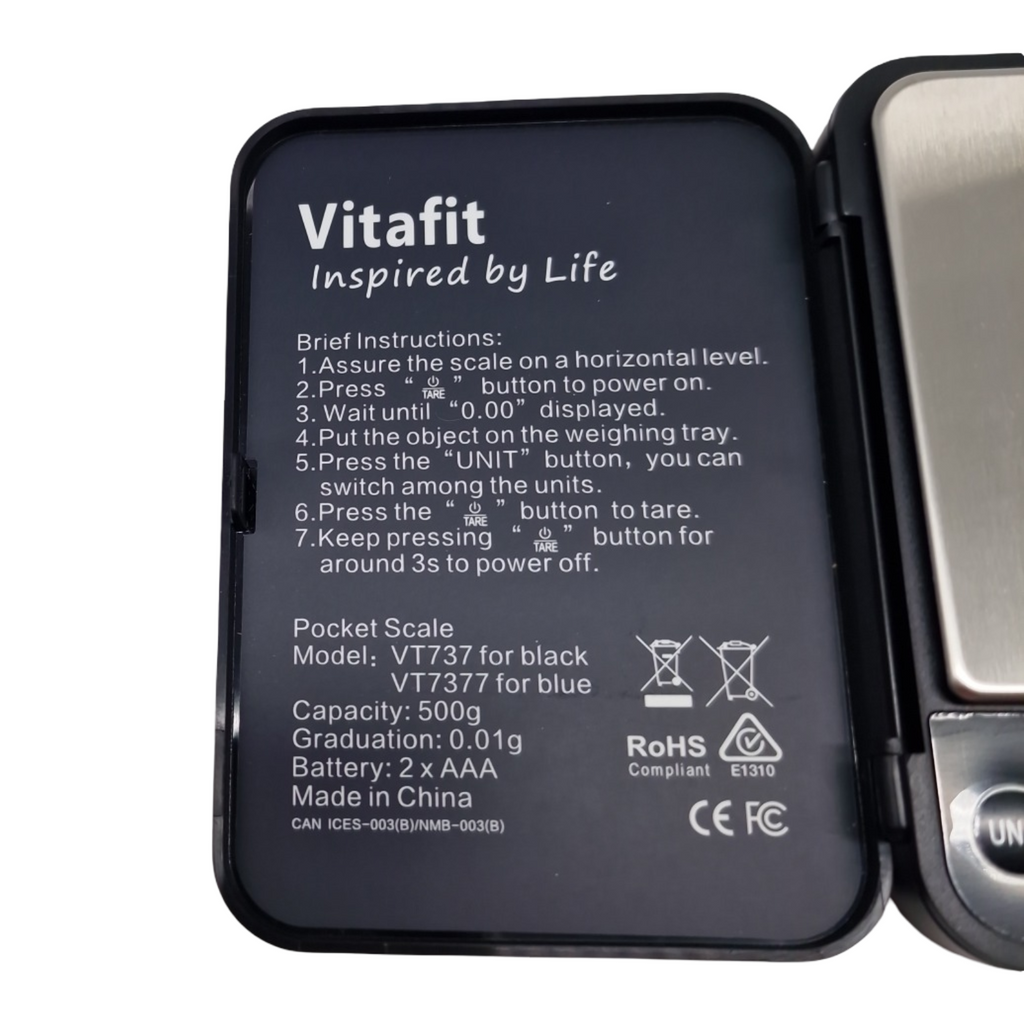Vitafit Digitale Taschenwaage Feinwaage 500g 0,01g LCD-Anzeige Schwarz