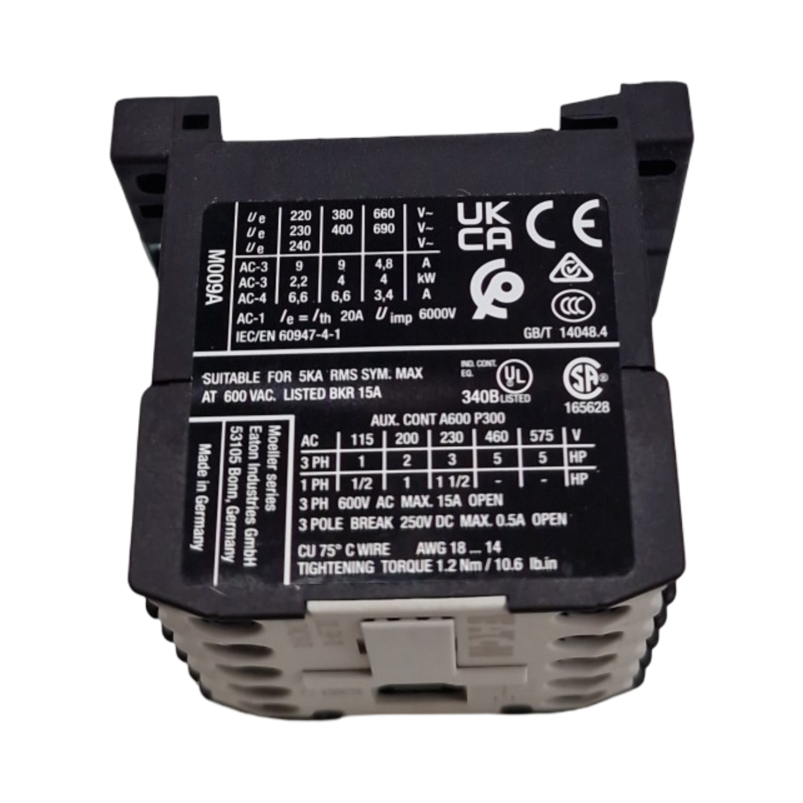 Eaton 051786 Leistungsschütz 3-polig 1 Schließer 4kW 400V AC3