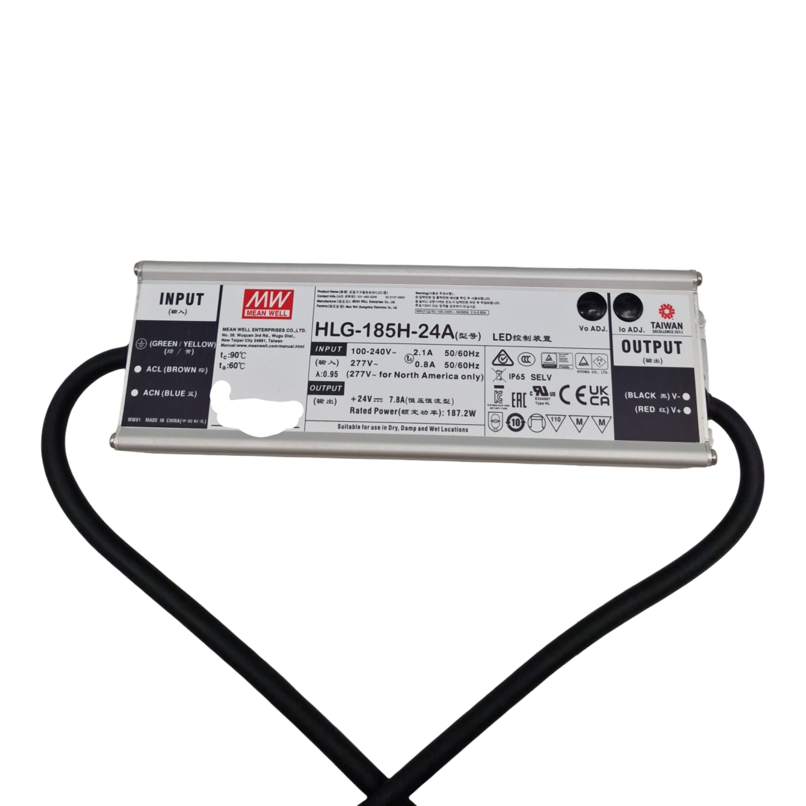 MEAN WELL HLG-185H-24A LED-Netzteil 185W 24V IP65 Spannung und Strom einstellbar