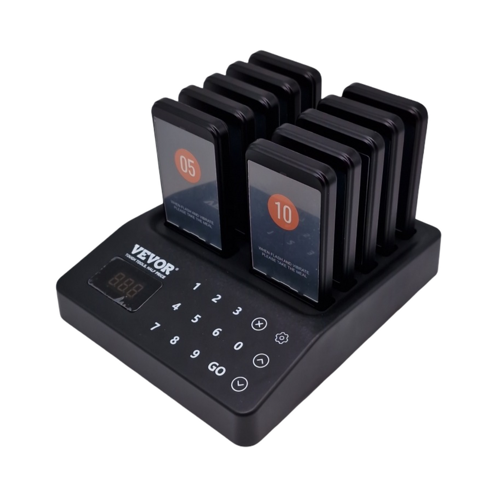 VEVOR Restaurant Pager System Funk Buzzer Set mit Vibration und Licht für 10 Empfänger 400m Reichweite