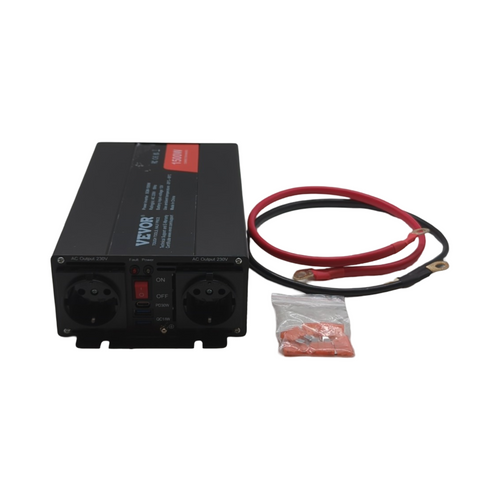 VEVOR Wechselrichter 1500W modifizierte Sinuswelle 12V DC auf 230V AC mit 2 AC Steckdosen 2 USB Ports 1 Typ-C Anschluss 6 Ersatzsicherungen