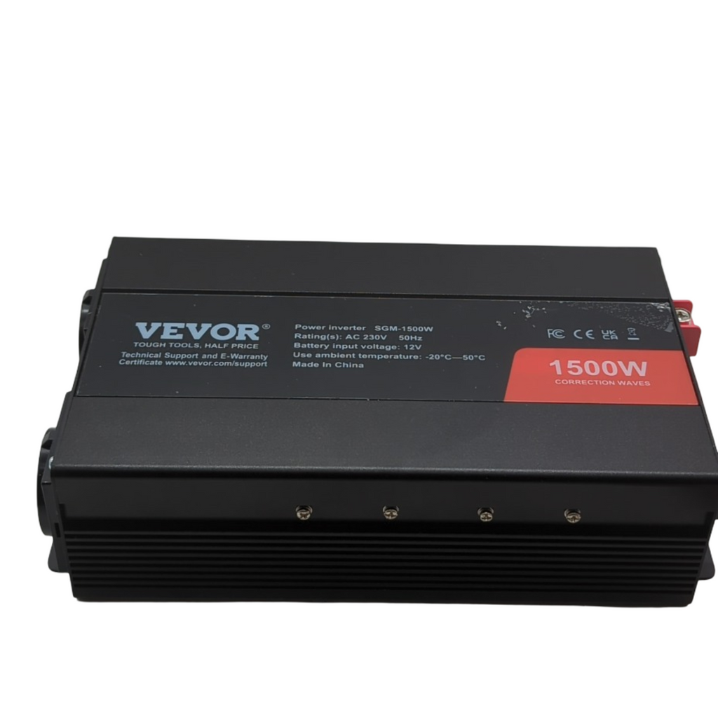 VEVOR Wechselrichter 1500W modifizierte Sinuswelle 12V DC auf 230V AC mit 2 AC Steckdosen 2 USB Ports 1 Typ-C Anschluss 6 Ersatzsicherungen