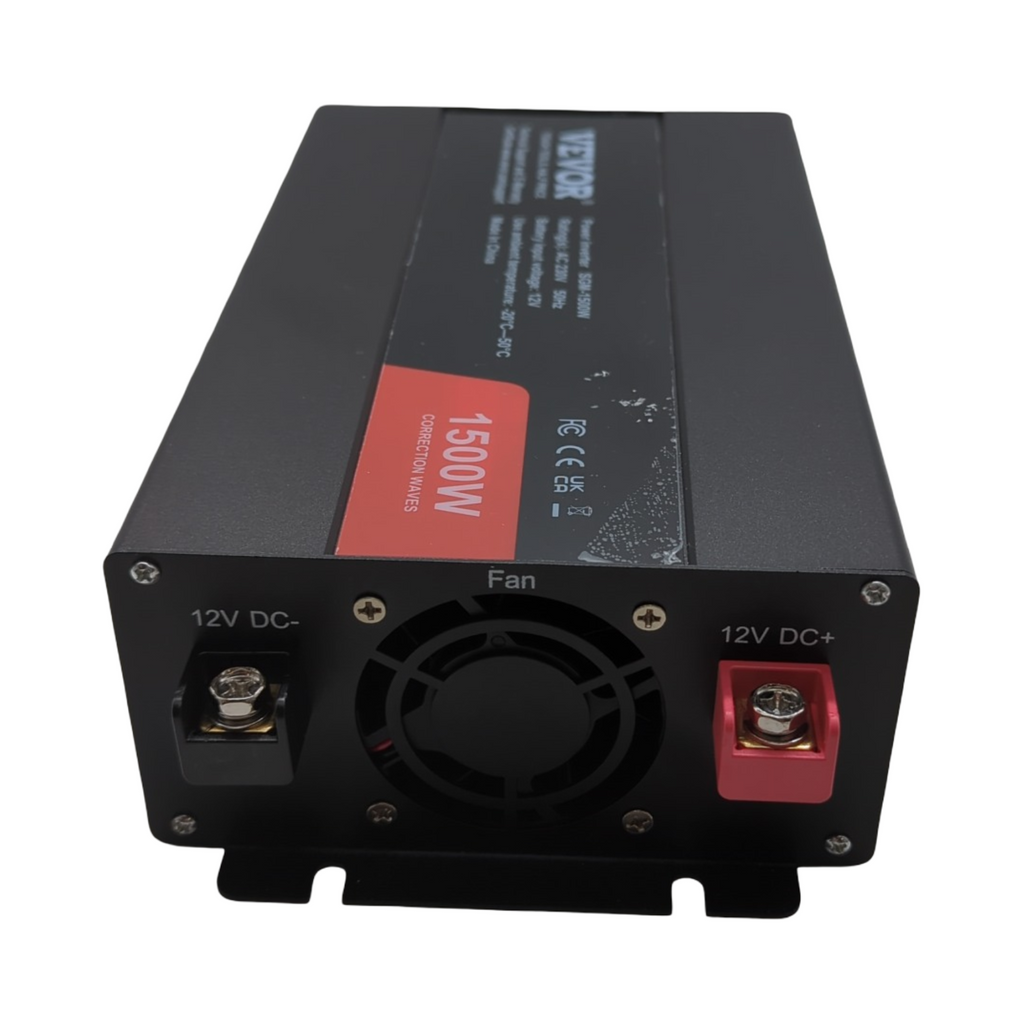 VEVOR Wechselrichter 1500W modifizierte Sinuswelle 12V DC auf 230V AC mit 2 AC Steckdosen 2 USB Ports 1 Typ-C Anschluss 6 Ersatzsicherungen