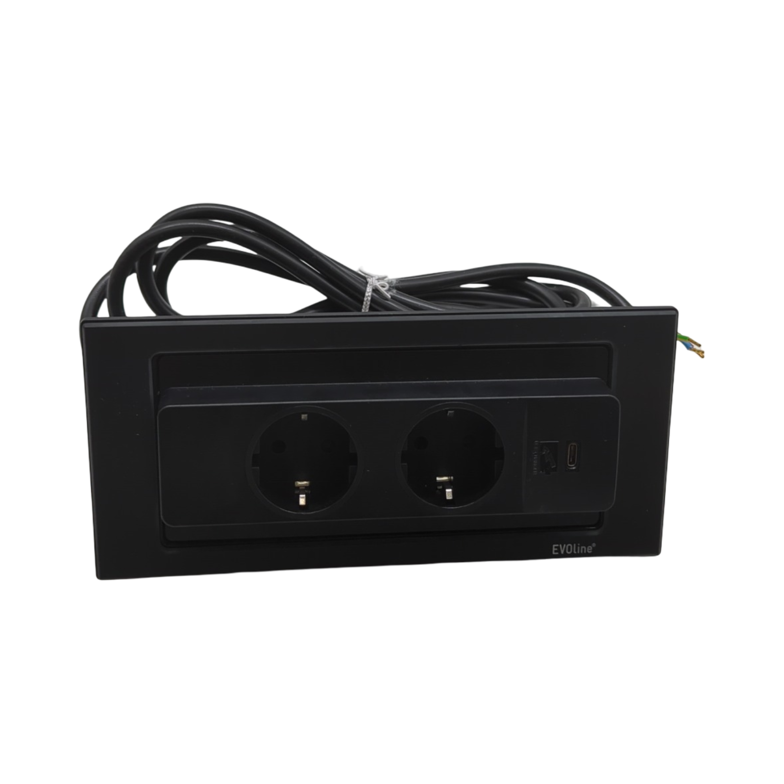 EVOline Backflip Steckdosenleiste 2-fach versenkbar mit USB-C Charger schwarz matt Kunststoff Glas