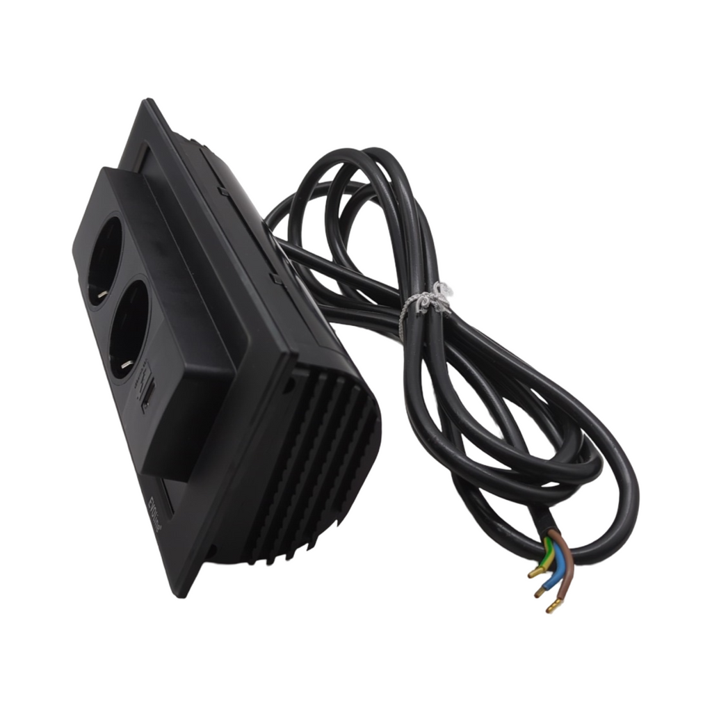 EVOline Backflip Steckdosenleiste 2-fach versenkbar mit USB-C Charger schwarz matt Kunststoff Glas