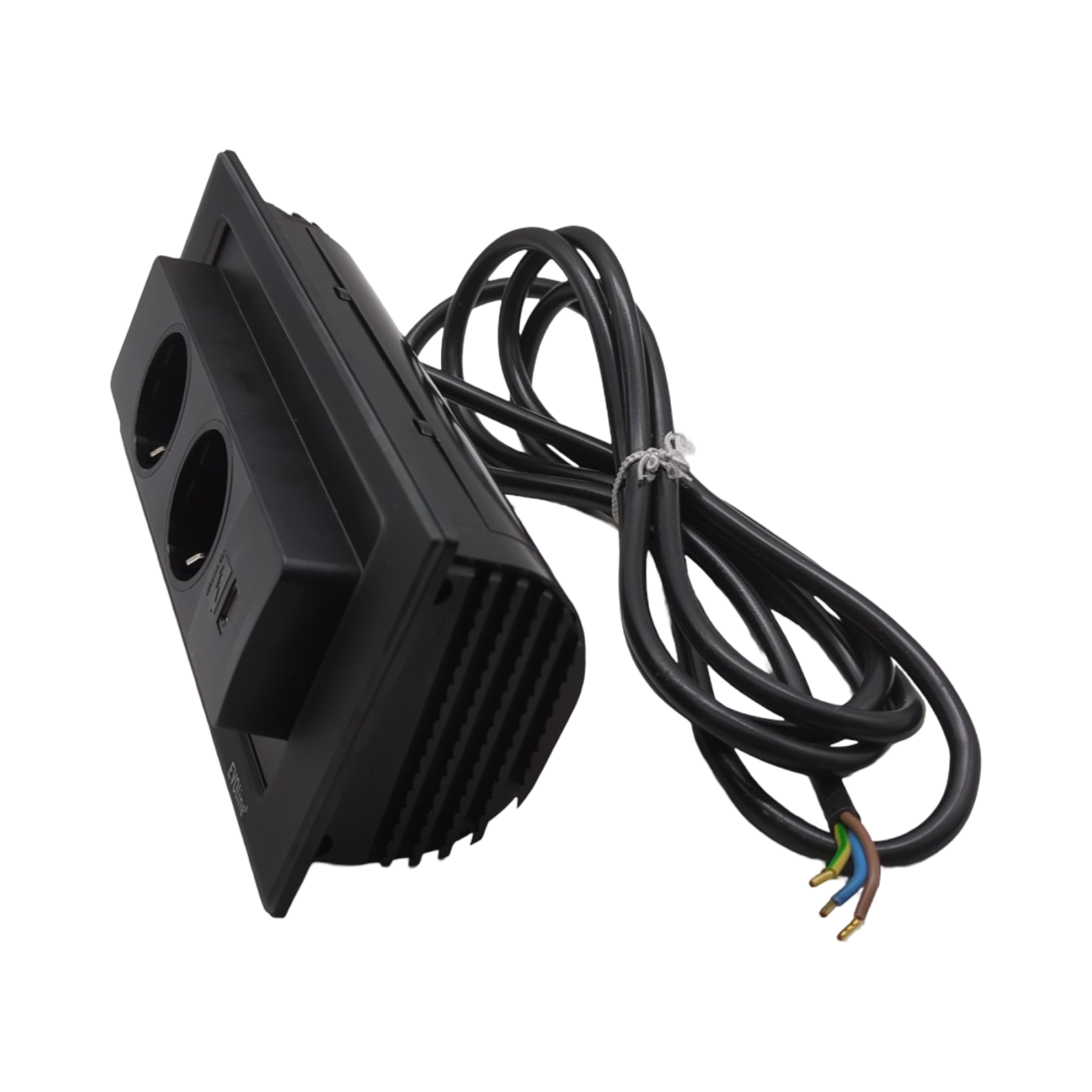 EVOline Backflip Steckdosenleiste 2-fach versenkbar mit USB-C Charger schwarz matt Kunststoff Glas