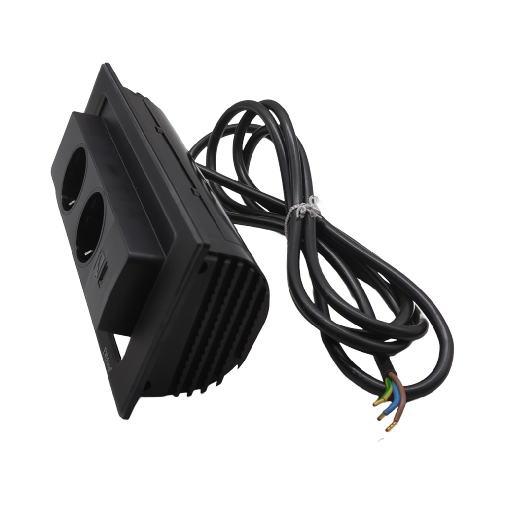 EVOline Backflip Steckdosenleiste 2-fach versenkbar mit USB-C Charger schwarz matt Kunststoff Glas