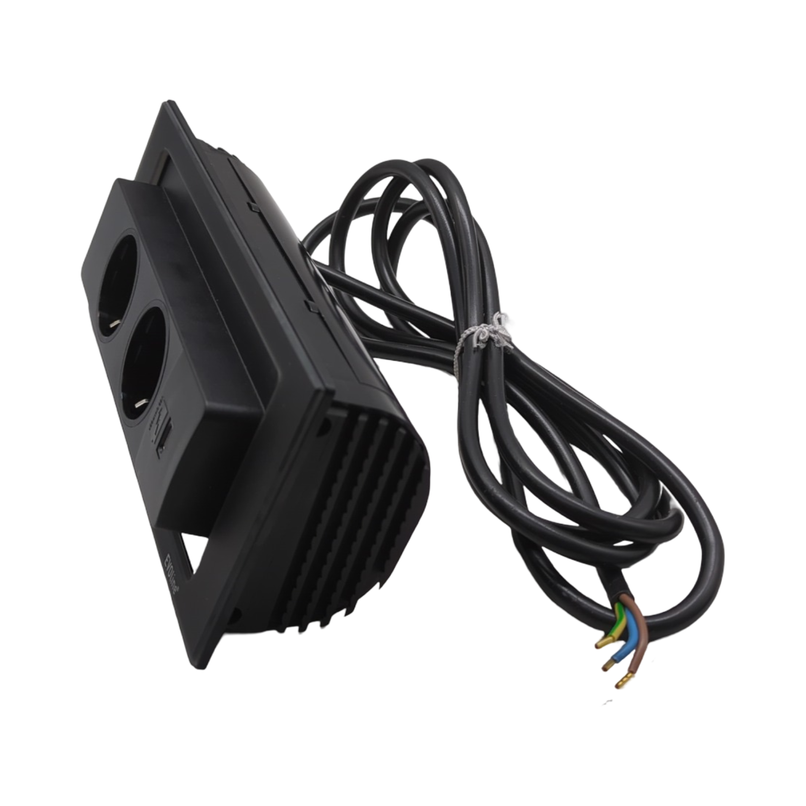 EVOline Backflip Steckdosenleiste 2-fach versenkbar mit USB-C Charger schwarz matt Kunststoff Glas