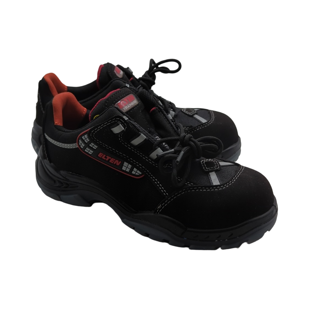ELTEN SENEX ESD S3 Sicherheitsschuhe Textil Kunststoffkappe leicht sportlich Schwarz Rot Damen Herren Größe 36
